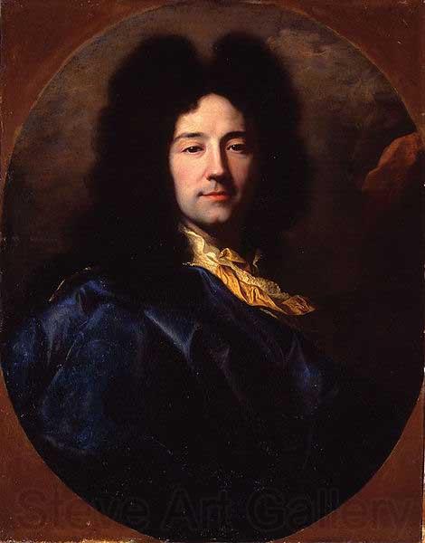 Hyacinthe Rigaud Portrait of Portrait of the artist, bust-length, with a yellow cravat and a blue cloak, feigned oval. Spain oil painting art